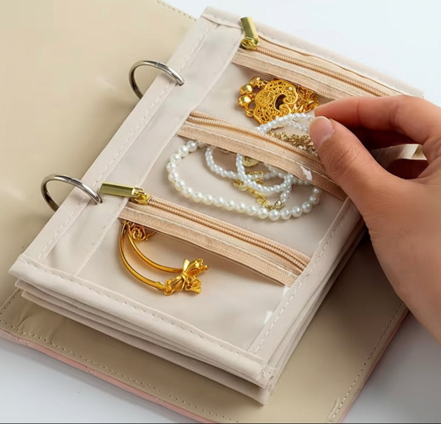 Schmuckordner aus Kunstleder – Schmuck Organizer mit Reissverschluss & transparenten Taschen